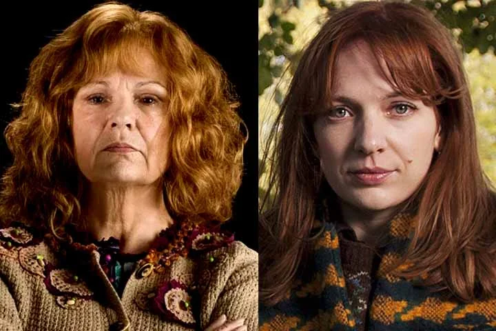 Vencedora do BAFTA por The IT Crowd e presença requisitada em dramas como Rivais e Humans, Katherine Parkinson traz ar cômico e autoridade materna à Molly, matriarca dos Weasley. A atriz, de 47 anos, transita com naturalidade entre a sitcom e o melodrama.