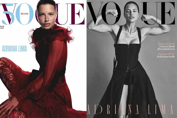 Ainda no final da década de 1990, ela apareceu em edições internacionais das badaladas revistas de moda Vogue e Marie Claire. No período, Adriana também desfilou para estilistas da elite, como Giorgio Armani, Valentino e Vera Wang. 
