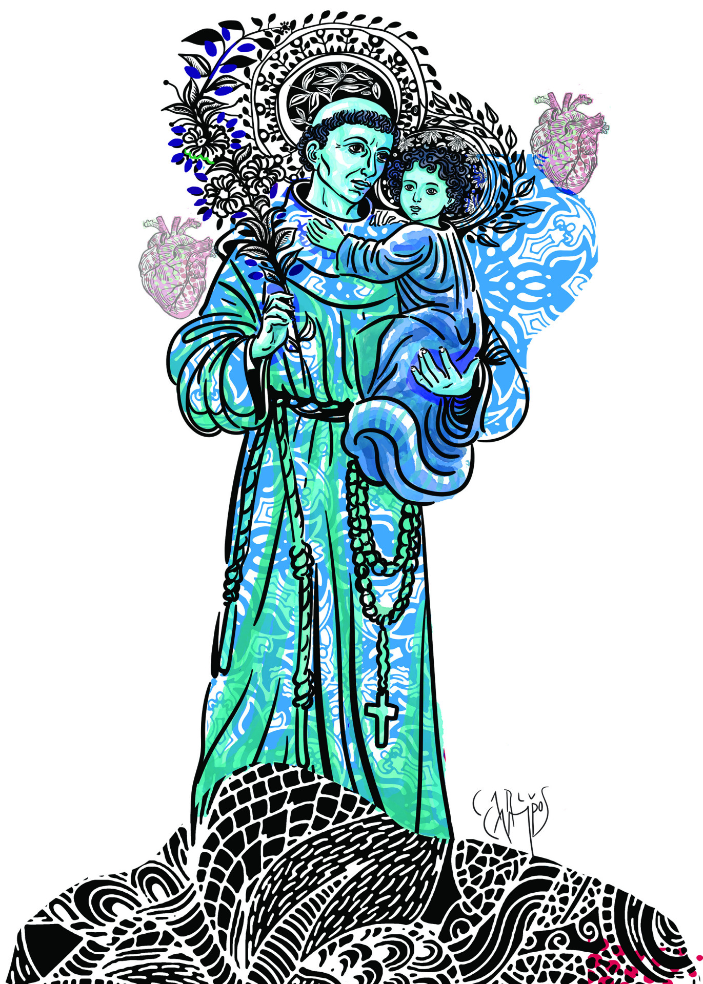 ￼ILUSTRAÇÃO de Santo Antônio de autoria de Carlus Campos (Foto: carlus campos)