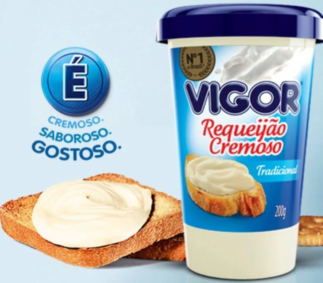 Vigor- Os avaliadores perceberam que a consistência do item é parecida com a de uma maionese sólida. O requeijão apresenta um sabor leve e que remete ao creme de leite, com o teor de sal equilibrado.