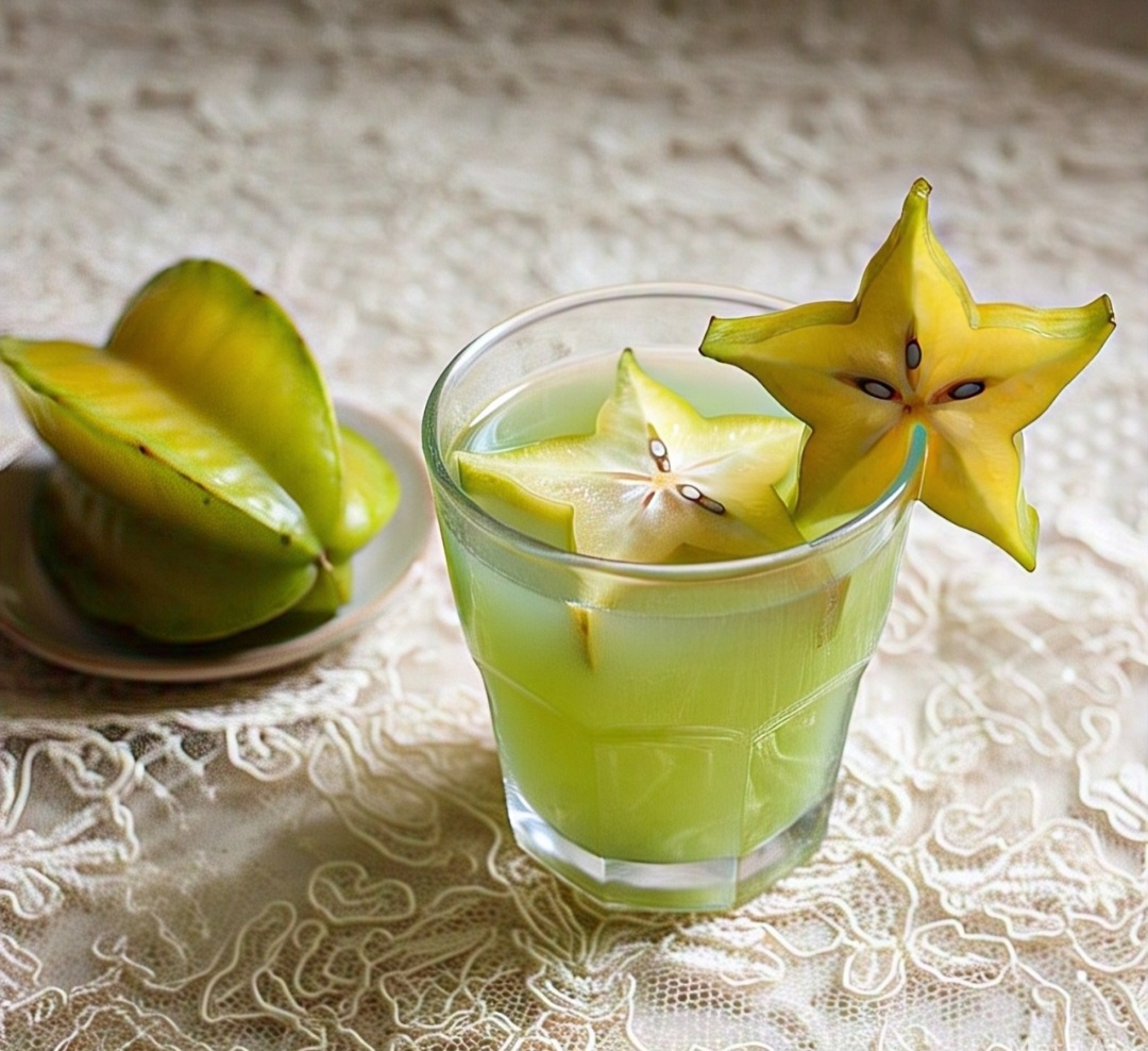 A carambola é um ótimo enfeite para drinks, principalmente por causa da sua forma característica que, quando fatiada, lembra uma estrela. É uma opção popular para adicionar um toque de cor e frescor a coquetéis e bebidas refrescantes. 