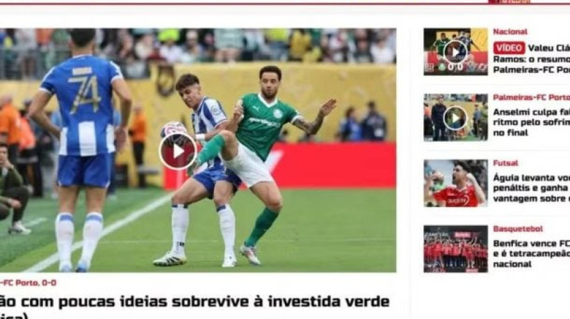 Um dos principais jornais de Portugal, 'A Bola' diz que empate sem gols foi um placar positivo para os Dragões e enalteceu a torcida palestrina