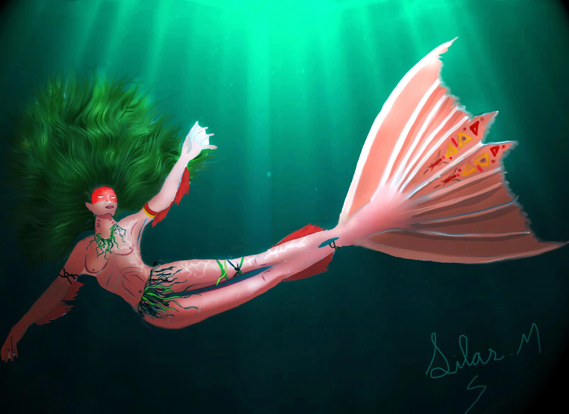 Ela se vingou e, após a morte dos irmãos, seu pai a jogou no rio. Os peixes a salvaram e ela transformou-se em sereia.  