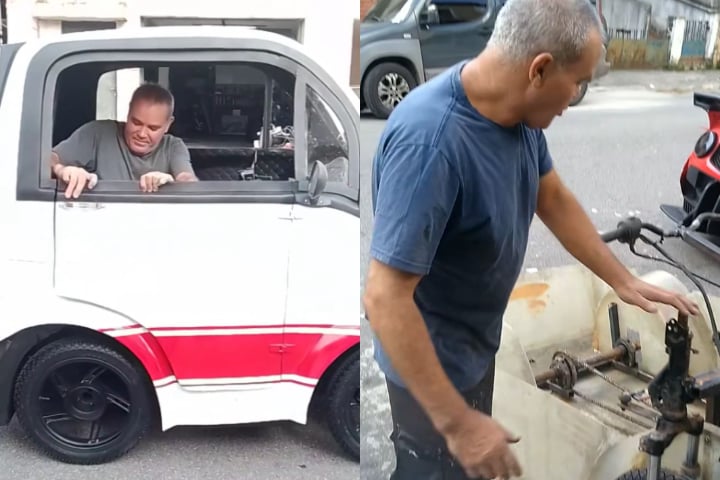 Um mecânico de 53 anos que vive no município de São Vicente (SP) tem ganhado fama na web por conta dos seus projetos automotivos criativos.