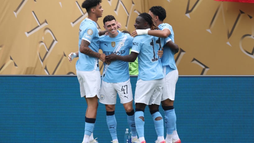 Jogadores do Manchester City na comemora&ccedil;&atilde;o do gol  