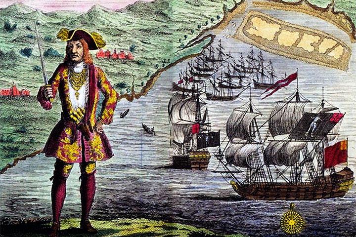BLACK BART -  Bartholomew Roberts atuou no Atlântico e na costa da África entre 1719 e 1722.Considerado um dos piratas mais bem-sucedidos, ele capturou mais de 400 navios em sua carreira. Roberts foi morto em 1722, aos 39 anos.