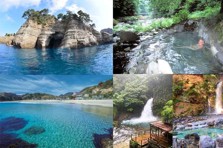 Costa Amalfitana do Japão (Península de Izu) – Região vulcânica com águas termais, falésias dramáticas e praias de areia branca.