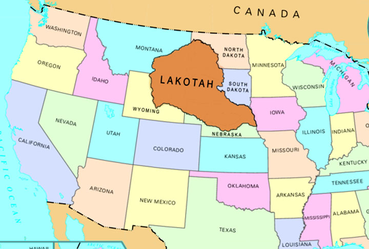REPÚBLICA DE LAKOTAH - Fica nos Estados Unidos, abrangendo trechos dos estados de Dakota do Norte, Dakota do Sul, Montana, Nebraska e Wyoming. 
