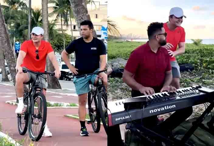 Quando passava de bicicleta pelo local, Matheus notou que um casamento estava sendo realizado na praia. 

