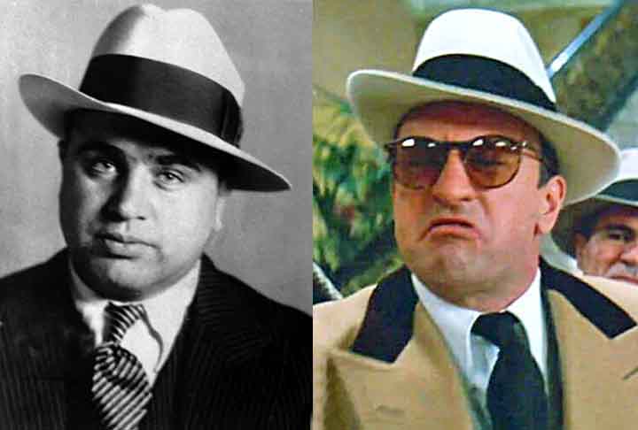 #1 - Al Capone  - Um dos mafiosos mais conhecidos da história já foi representado várias vezes tanto no cinema quanto na TV. Em “Os Intocáveis” (1987), filme de Brian de Palma, foi interpretado por Robert De Niro.