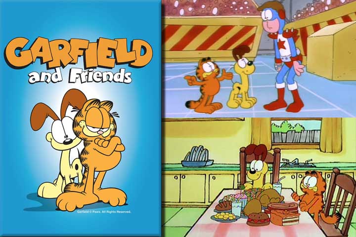 Em 1982, Garfield estrelou um especial de TV chamado Aí vem Garfield. Outros onze especiais foram feitos até 1991. Uma série animada chamada Garfield e Seus Amigos foi produzida entre 1988 e 1995. O gato foi dublado no Brasil por Carlos Marques.