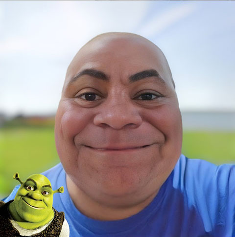 E o ogro mais simpático das animações?  Assim seria Shrek, na concepção de Hidreley Diao, com seu semblante bruto