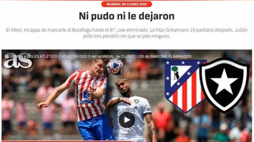 Diários 'As' e 'Marca' destacam que Alvinegro foi forte na defesa, vespa no contra-ataque' e não deixou o Atlético de Madrid jogar