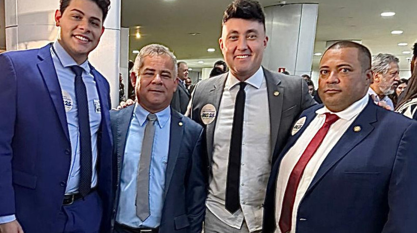 Khalil Aguiar, presidente da Juventude do PRD Cear&aacute;; Vaidon Oliveira, presidente estadual do Solidariedade; Michel Lins, presidente do PRD Cear&aacute;; e vereador Chiquinho dos Carneiros (PRD)