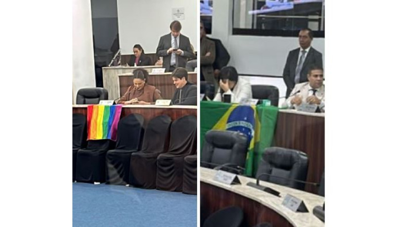 Vereadores expuseram bandeiras sobre a bancada do plenário da CMFor