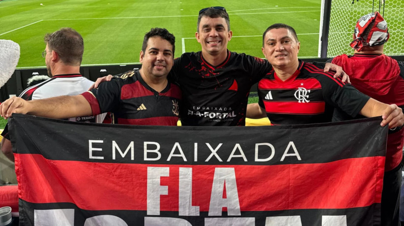 Torcedores do Flamengo nos Estados Unidos (da esq. para a dir.): Valdemar Filho, Ros&aacute;rio Barata e Ald&iacute;sio Gomes