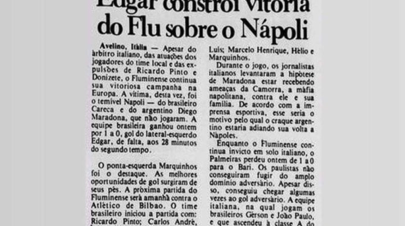 No último jogo contra um clube italiano, tricolores não tiveram pela frente o craque argentino Maradona. Entenda o motivo