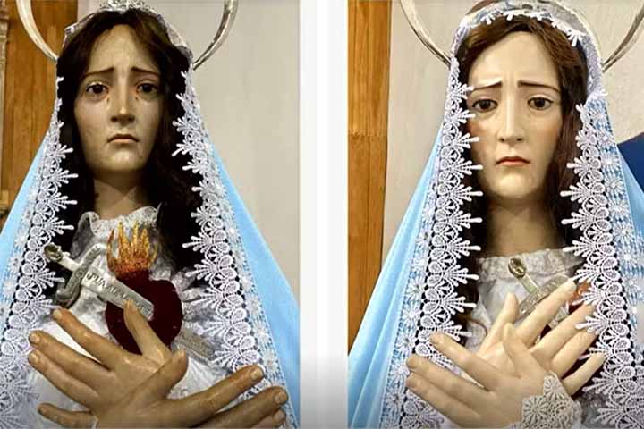 As mãos da santa também mudaram de tom após a intervenção, ficando mais claras após a intervenção. 
