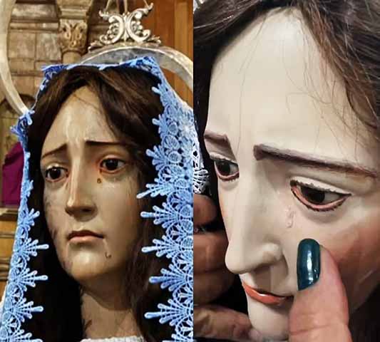 Além disso, as lágrimas no rosto da santa eram mais fortes, escuras, e as sobrancelhas tinham uma curvatura maior, representando o sofrimento de Nossa Senhora ao testemunhar o corpo de Jesus Cristo, seu filho, após a sua crucificação. 
