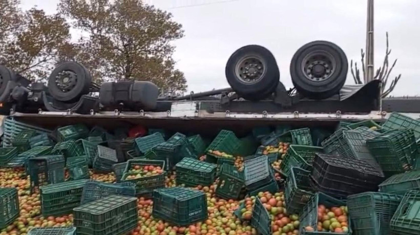 Toda a carga de tomates ficou espalhada pela CE -135
