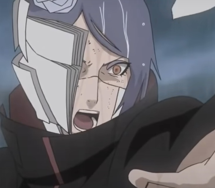Única mulher da Akatsuki, Konan é uma das fundadoras do temido grupo e mostrou ser muito forte e habilidosa na luta contra Tobi, utilizando sua capacidade de transformar seu corpo em papel. Porém, por ter raros momentos de luta ao longo da história, acabou terminando na nona posição deste ranking. 