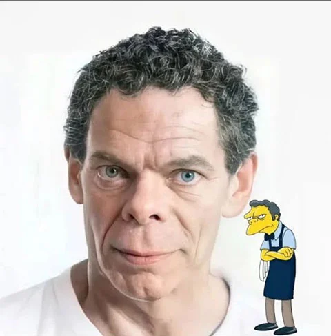 Moe Szyslak é outro personagem dos Simpsons criado através da inteligência artificial. Ele é um garçom amargurado com a vida e maltratado por todos ao seu redor.