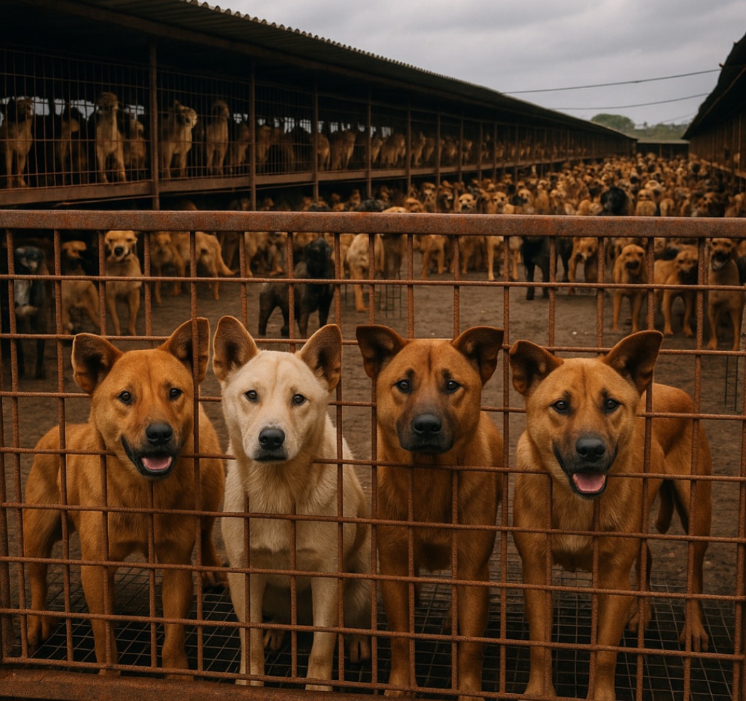 A Coreia do Sul é considerada uma das poucas nações com fazendas em escala industrial. Algumas propriedades chegam a ter mais de 500 cães para o abate!