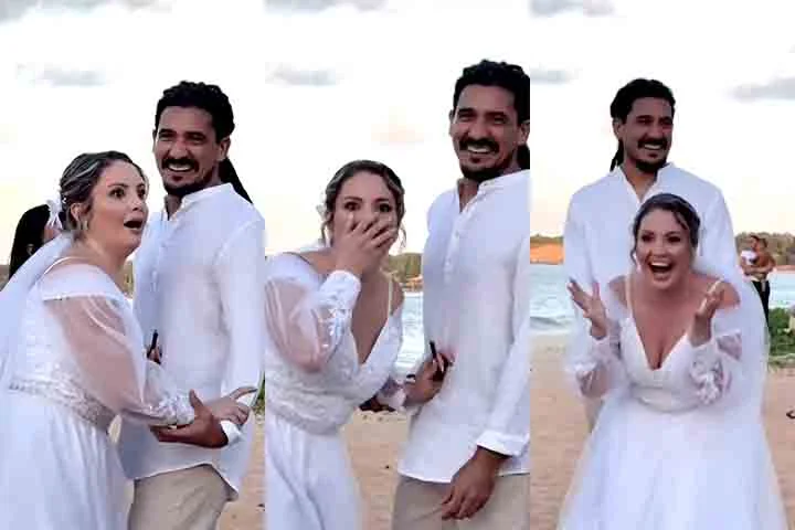 No momento em que o casal Bruno e Jéssica assinava os documentos da união civil, Matheus aproximou-se e começou o show improvisado. A noiva reconheceu a voz do cantor, virou-se para ele e começou a cantar também.
