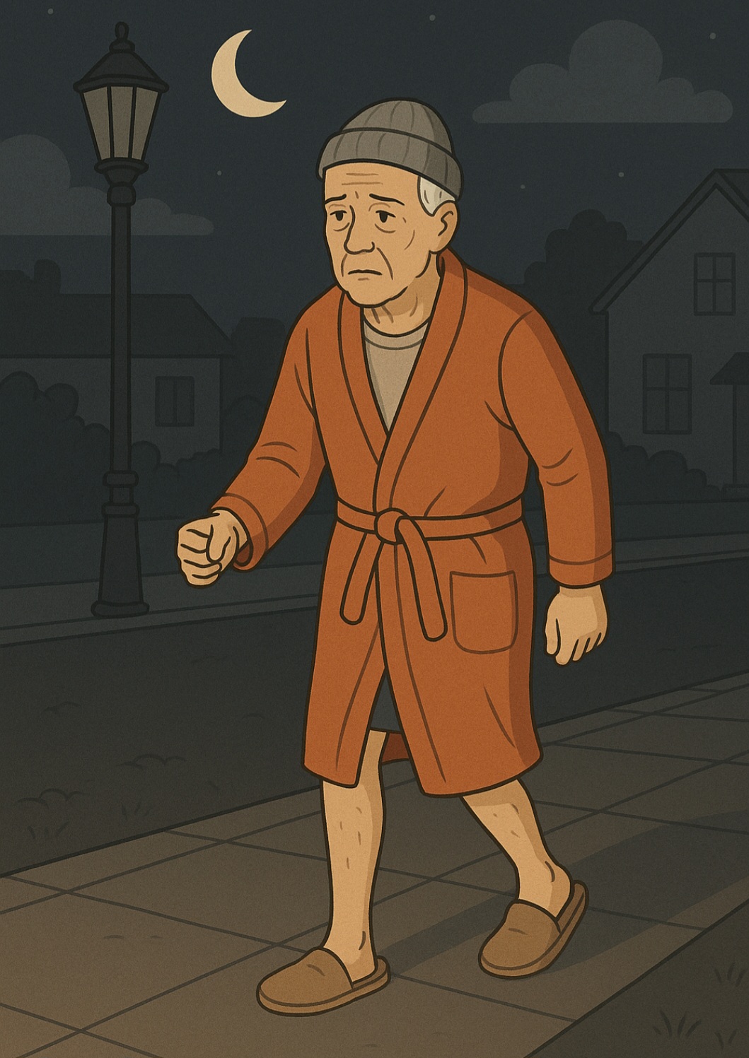 Julgamento prejudicado: Passa a tomar decisões arriscadas ou impróprias, como sair sozinho à noite ou vestir roupas inadequadas ao clima.