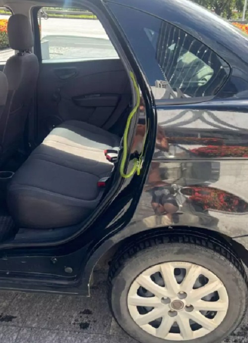 Ainda estou em choque, sabia? Vi que ela é verde e veio com a cabeça pra cima de mim. Abri (a porta) e sai correndo, caí do carro, machuquei minha perna. Que loucura.