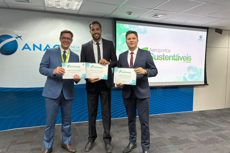 Maurócio Martin de Moura, Ítalo Gonçalves e Luciano Rodrigues, executivos da Aena