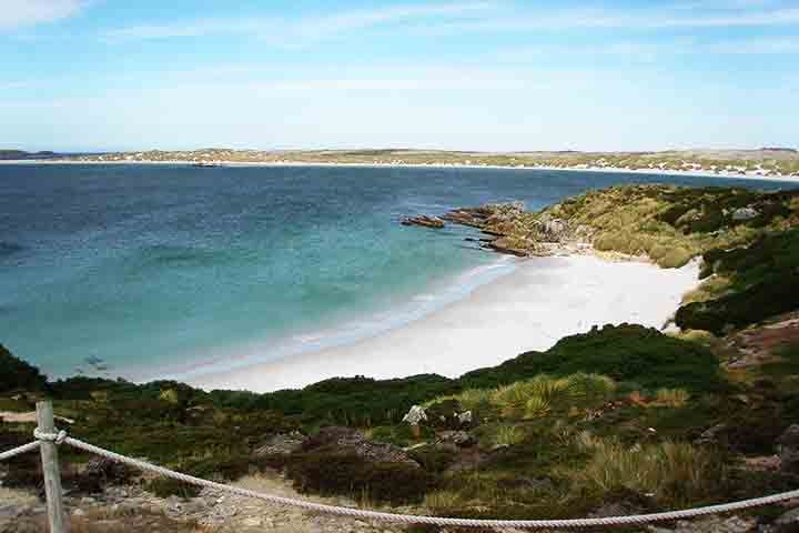 O cenário pitoresco, com ruínas da Segunda Guerra Mundial, mistura natureza e história de forma harmoniosa. É um local privilegiado para ver pinguins e outras aves.