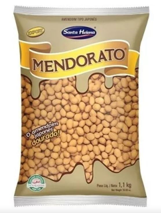 Amendoim Japonês (snack crocante) - Revestido com uma camada crocante e temperado com molho shoyu. Inspirado em sabores japoneses, hoje faz sucesso pelo mundo. Aproximadamente 121 calorias a cada 25 gramas. Popular como petisco em festas e eventos.