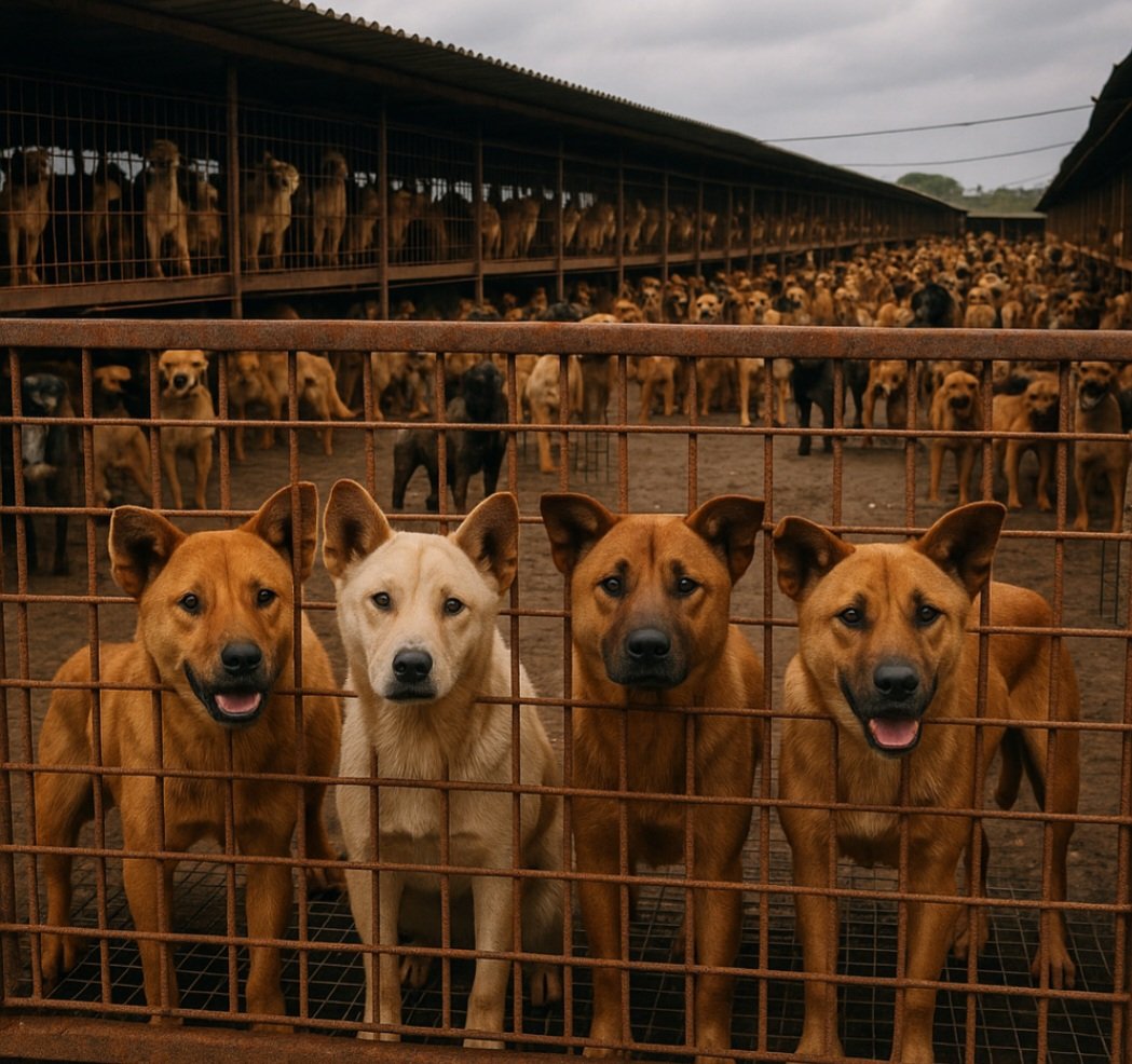 A Coreia do Sul é considerada uma das poucas nações com fazendas em escala industrial. Algumas propriedades chegam a ter mais de 500 cães para o abate!