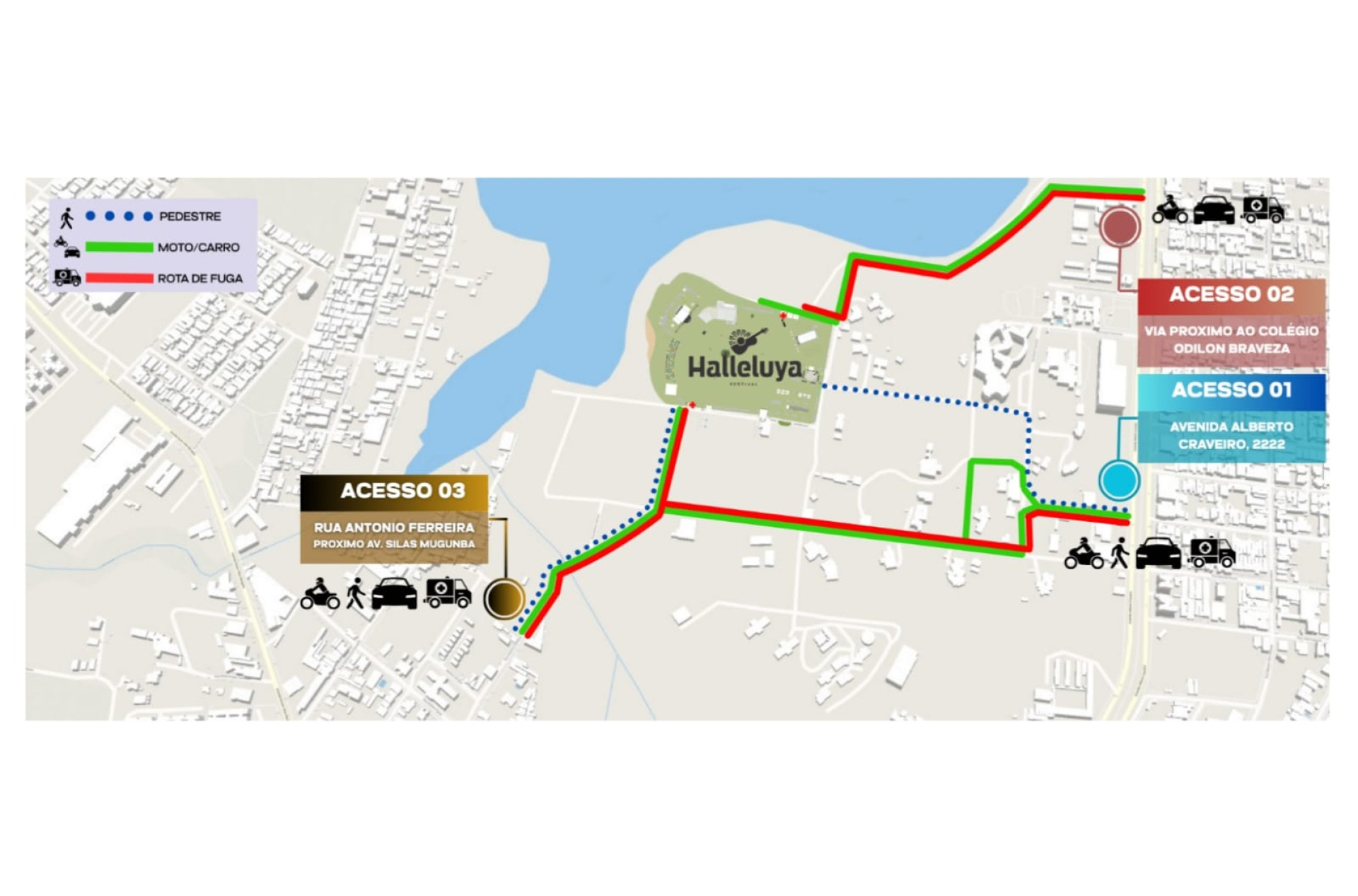 Mapa de acessos ao Festival Halleluya 2025