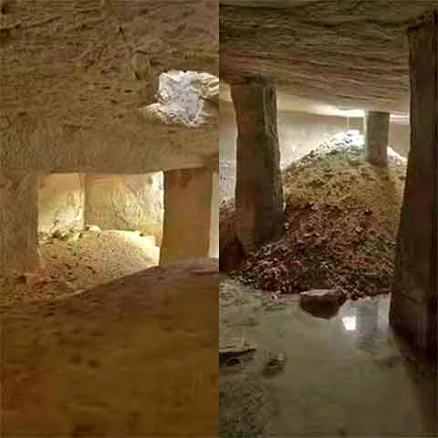 Escavadas no calcário, duas cisternas eram usadas como fontes essenciais de água em um ambiente semiárido. Cada uma tinha cinco metros de altura e era sustentada por pilares de pedra.