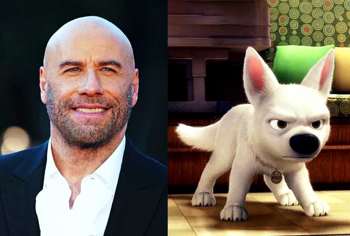 John Travolta - O astro de sucessos como “Grease” e “Pulp Fiction” dublou o personagem Cachorro Bolt em “Bolt- Supercão”. 
