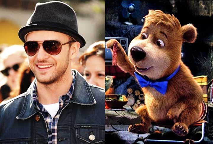 Justin Timberlake - O ator, que também é conhecido como cantor e instrumentista, dublou Catatau em “Zé Colmeia”. 

