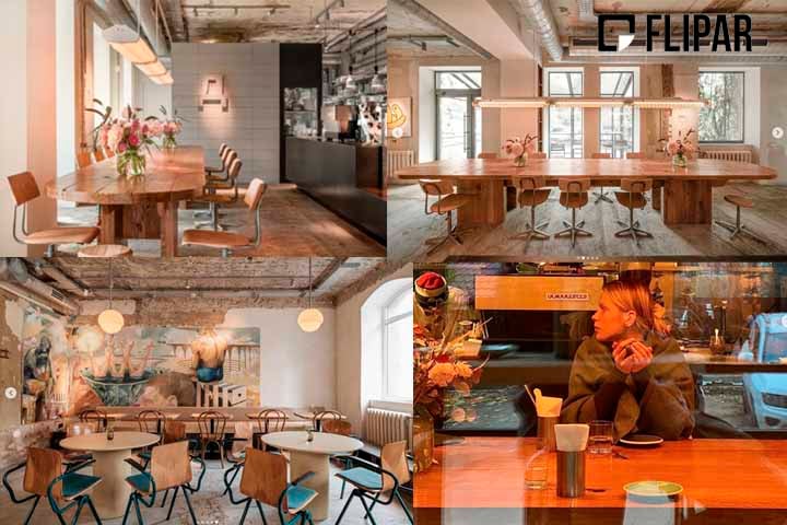 Localizado em um bairro tranquilo e arborizado em Pechersk, um dos bairros mais antigos de Kiev, o café Dubler ocupa o andar térreo de um edifício residencial construído na década de 1970. Assim, ele combina elementos de sofisticação discreta com coragem urbana e charme vintage.