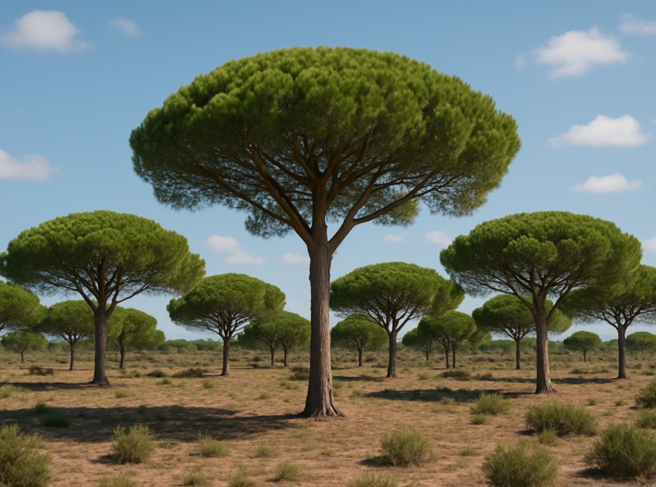 Em reflorestamentos comerciais, pinheiros são plantados em grandes densidades, mas sua monocultura reduz a biodiversidade local.
