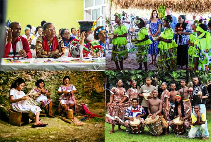 Belize: Povos indígenas incluem maias e Garífuna, que mesclam influências indígenas e africanas. Eles vivem principalmente nas regiões sul e em pequenas comunidades rurais. São ativos na promoção de seus direitos culturais e preservação de terras ancestrais.
