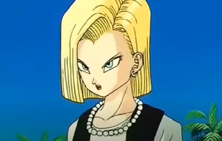 9.  Androide 18 - Assim como seu irmão, foi modificada para se tornar um cyborg e matar Goku. Depois de matar seu criador junto com seu irmão e de se tornar um inimigo bem incontrolável e perigoso, forma um casal com Kuririn e se torna um dos personagens do bem. 