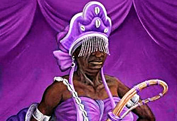  Nanã é a Deusa da Lama e do fundo dos rios, a orixá mais velha. Regente da razão humana. Seu elemento é a terra. Carrega um ibiri, um cetro de palha com búzios. Algumas oferendas: milho, arroz, feijão, mel e dendê