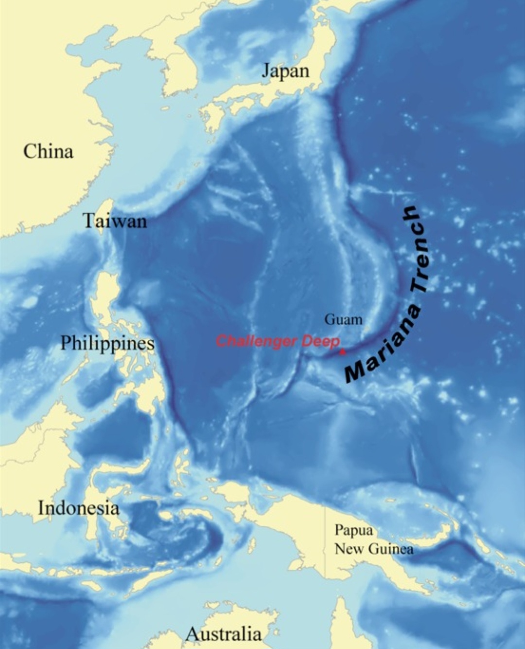 Maior profundidade no oceano - Fossa das Marianas (Oceano Pacífico) - 10.924m