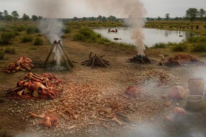 O local era habitado por neandertais que processavam ossos de animais para extrair gordura e medula, essenciais para sua nutrição. 