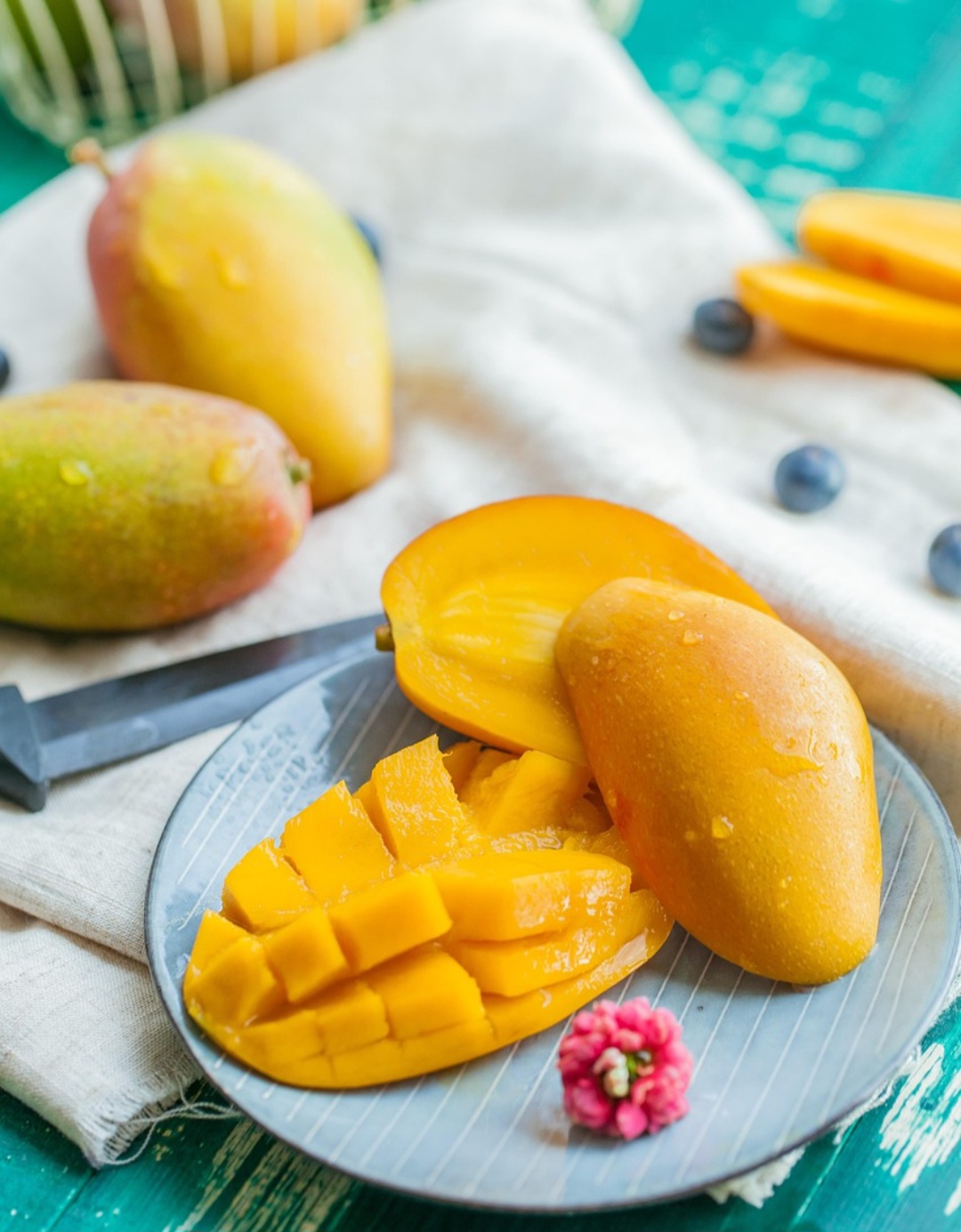 Os antioxidantes, como a vitamina C e os polifenóis, da manga ajudam a combater os radicais livres, que são responsáveis pelo envelhecimento precoce da pele. 