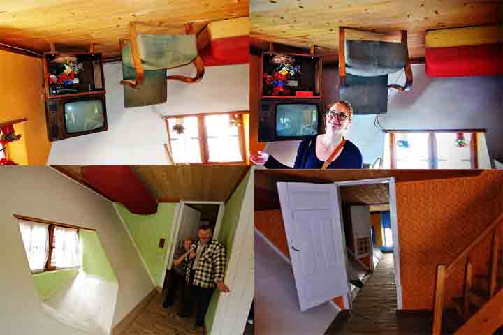 Para reforçar essa sensação de desconstrução, suas janelas são apenas decorativas e o interior foi projetado para causar desorientação nos visitantes.
