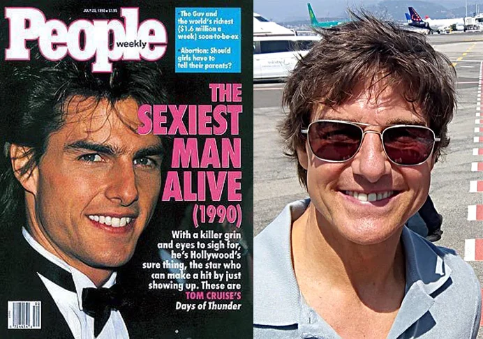 1990 — Tom Cruise: Nascido em 3 de julho de 1962, Tom Cruise continua sendo um dos maiores nomes do cinema de ação. Em 2025, encerrou a franquia Missão Impossível com O Acerto Final.