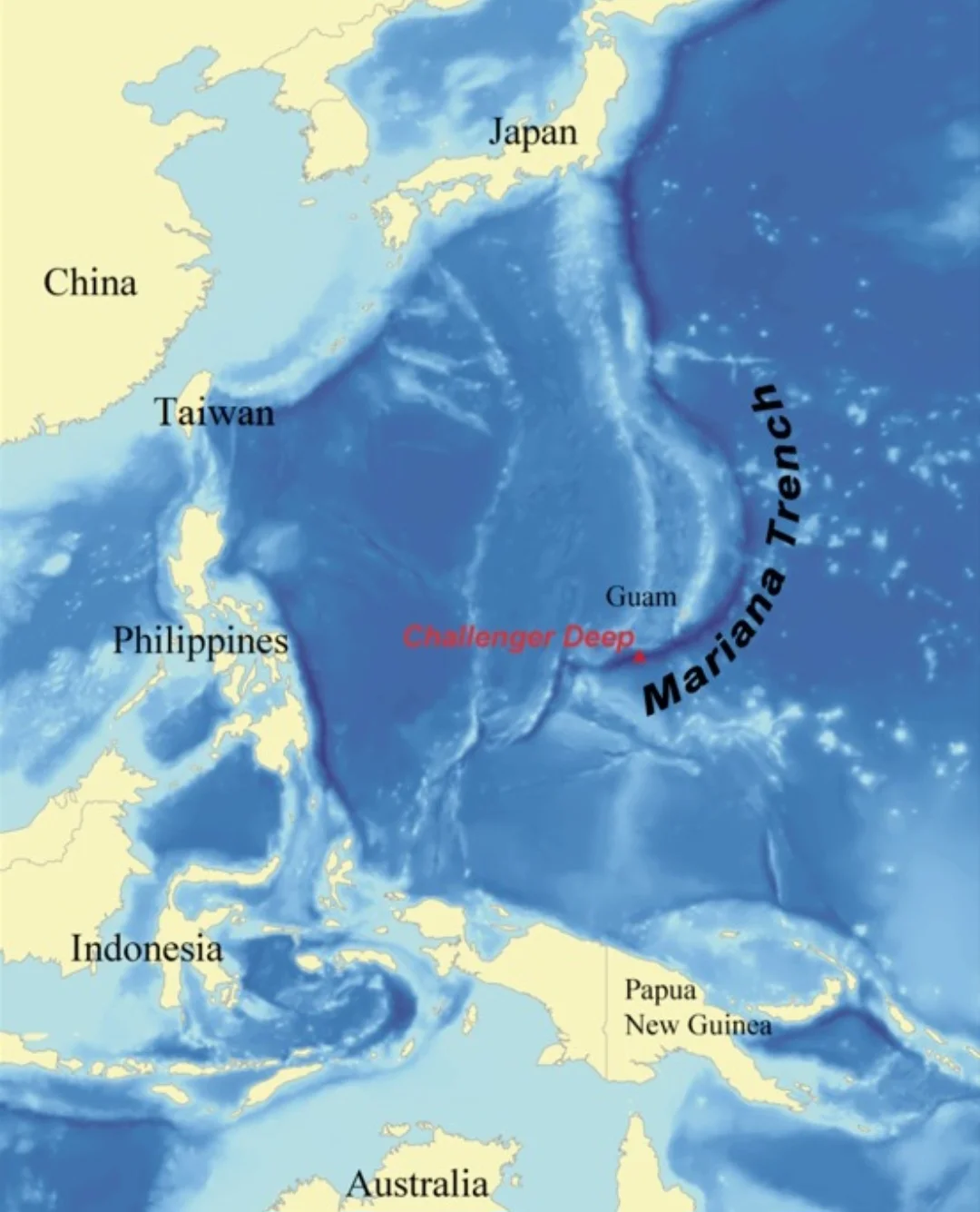 Maior profundidade no oceano - Fossa das Marianas (Oceano Pacífico) - 10.924m