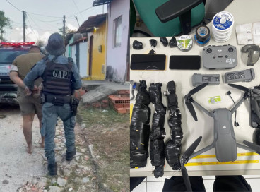 Homens foram capturados com drone carregado de drogas, celulares e serras próximo à presídio em Itaitinga 